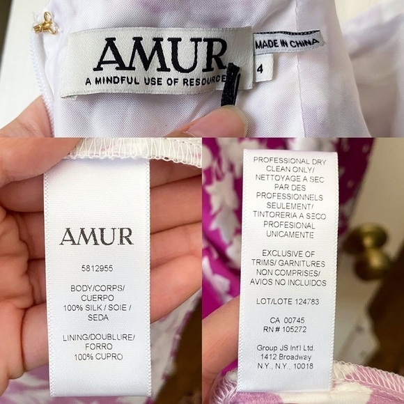 AMUR Dress Off-The-Shoulder Popover Waist Floral Silk Flowy Midi Magenta 4 NWT - Picture 2 of 7